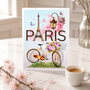 Paris France Eiffel Tower Bicycle Lamp Folded Note Card