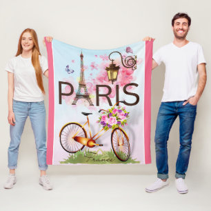 Paris France Eiffel Tower Bicycle Lamp Medium Fleece Blanket