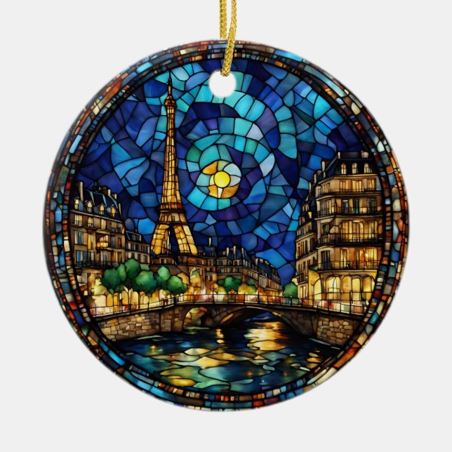Paris France Eiffel Tower  Ceramic Tree Decoration (Front)