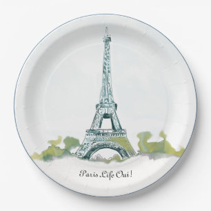 Paris France Eiffel Tower Color Sketch ParisOui Paper Plate