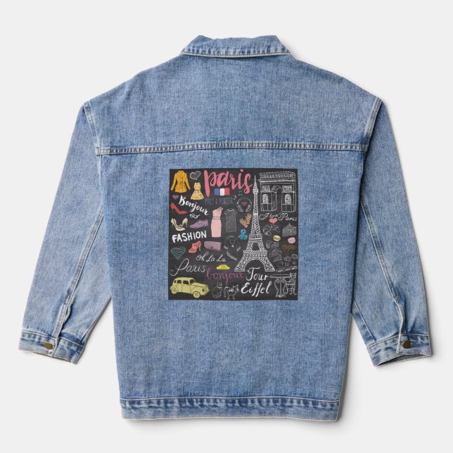 Paris France Eiffel Tower Denim Jacket (Back)