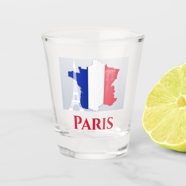 Paris France Eiffel Tower Flag French Map Shot Glass (Front)