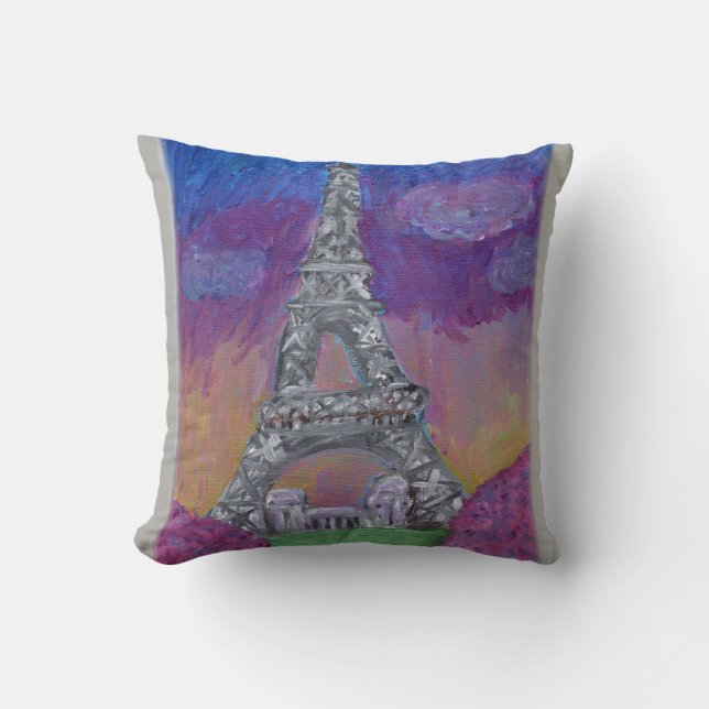 Paris France Eiffel Tower Folk Art Design Cushion (Front)