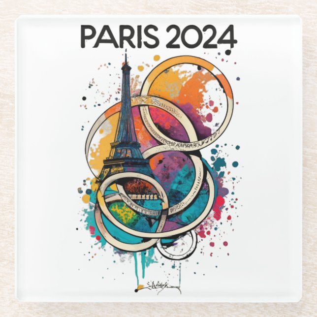 Paris France Eiffel Tower Gift  Glass Coaster (Front)