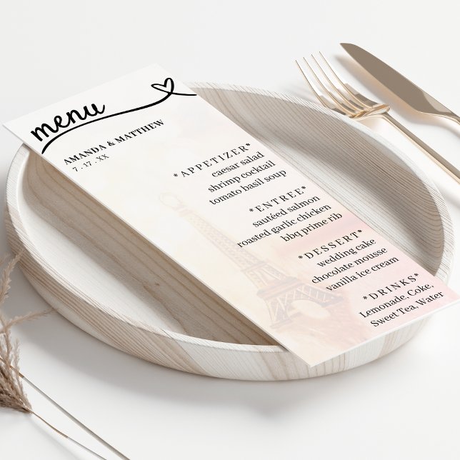 Paris France Eiffel Tower Heart Wedding Reception Menu (Paris France Eiffel Tower Heart Wedding Reception Menu
)