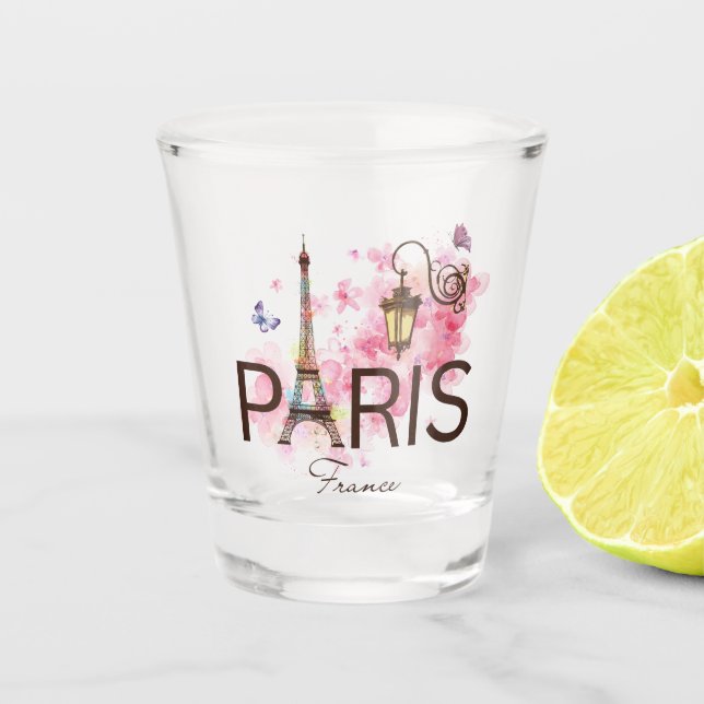 Paris France Eiffel Tower & Lamp Shot Glass (Front)