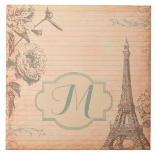 Paris France Eiffel Tower Monogram Display Tile