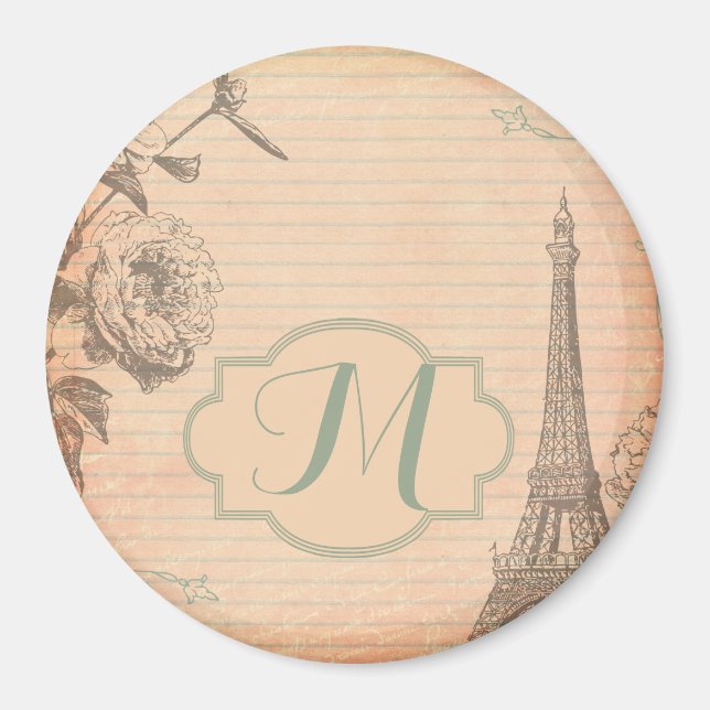 Paris France Eiffel Tower Monogram Initial Magnet (Front)