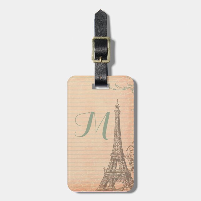 Paris France Eiffel Tower Monogram Luggage Tag (Front Vertical)