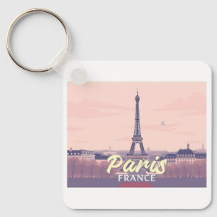 Paris France Eiffel Tower Pastel Travel Design Key Ring