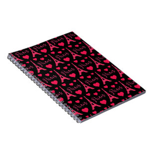 Paris France Eiffel Tower Pink Hearts Glitter Notebook