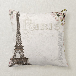 Paris France Eiffel Tower Pink Roses Glamour Cushion