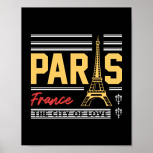 Paris France Eiffel Tower Retro Travel Typography Poster
