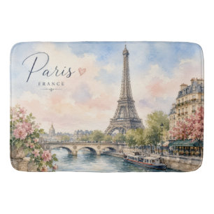 Paris France Eiffel Tower river seine Bath Mat