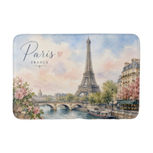 Paris France Eiffel Tower river seine  Bath Mat