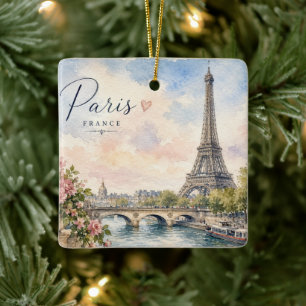 Paris France Eiffel Tower river seine Ceramic Ornament