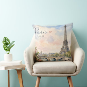 Paris France Eiffel Tower river seine Cushion