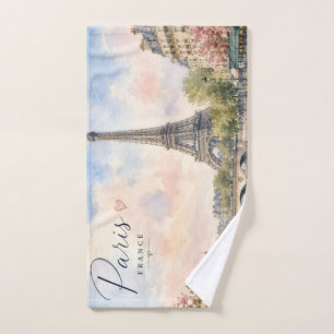 Paris France Eiffel Tower river seine  Hand Towel