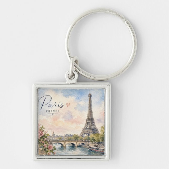 Paris France Eiffel Tower river seine  Key Ring (Front)