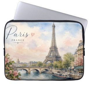 Paris France Eiffel Tower river seine Laptop Sleeve