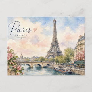Paris France Eiffel Tower river seine  Postcard