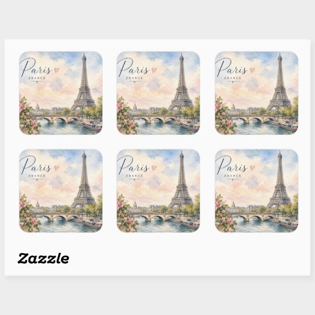Paris France Eiffel Tower river seine  Square Sticker (Sheet)