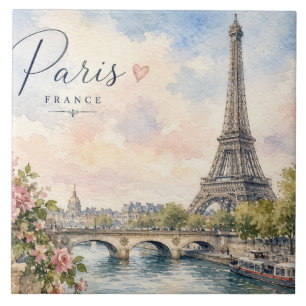 Paris France Eiffel Tower river seine Tile