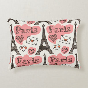 Paris France Eiffel Tower Romance Cute Pattern Decorative Cushion