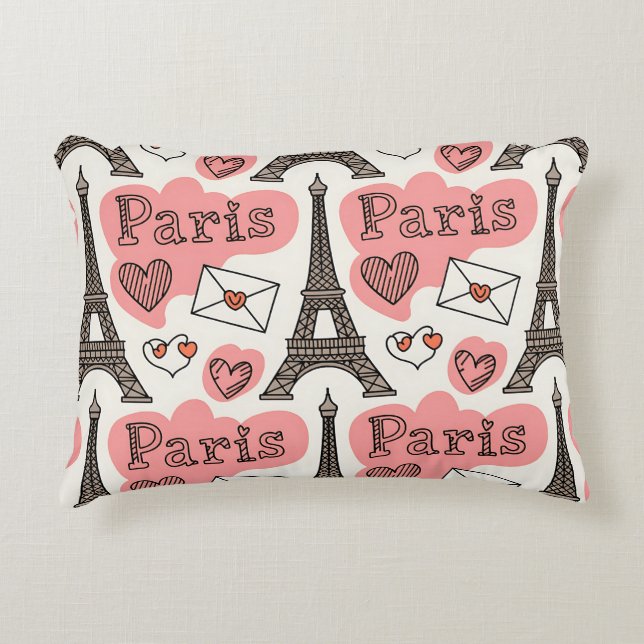 Paris France Eiffel Tower Romance Cute Pattern Decorative Cushion (Front)