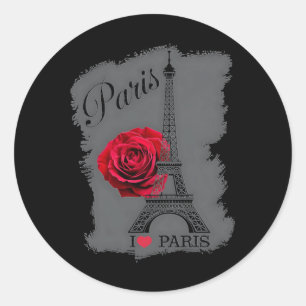 Paris France Eiffel Tower Rose Valentines Day Souv Classic Round Sticker