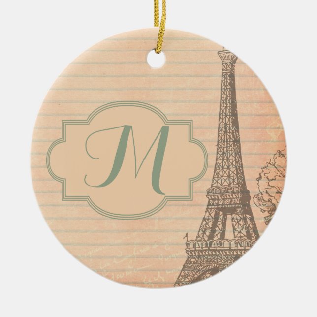 Paris France Eiffel Tower Shabby Chic Ornament (Front)
