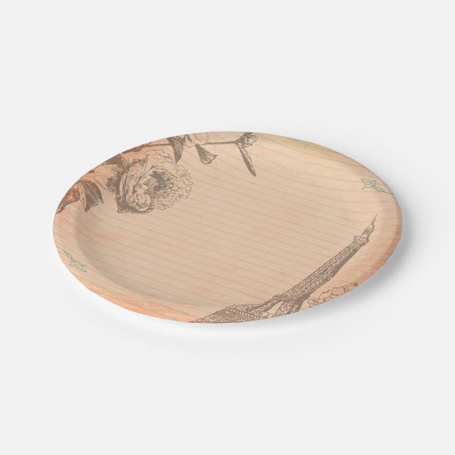 Paris France Eiffel Tower Shabby Chic Paper Plates (Angled)
