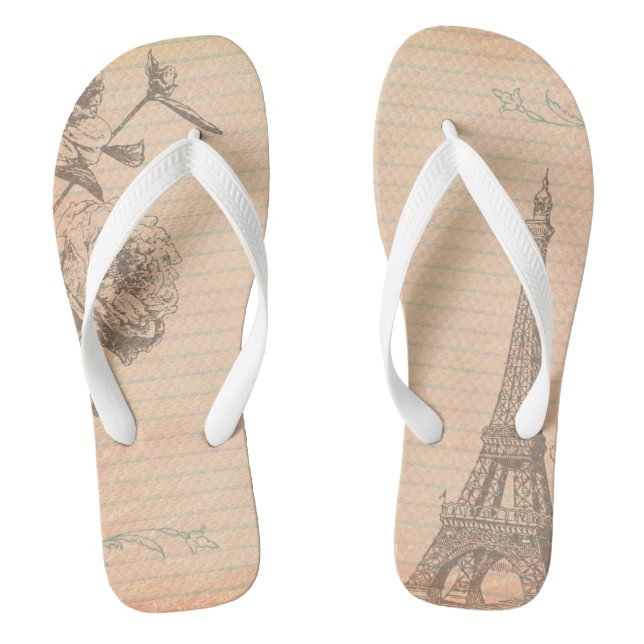 Paris France Eiffel Tower Shabby Flip Flop Sandals (Footbed)