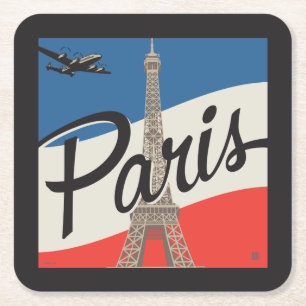 Paris France Eiffel Tower Square Paper Coaster