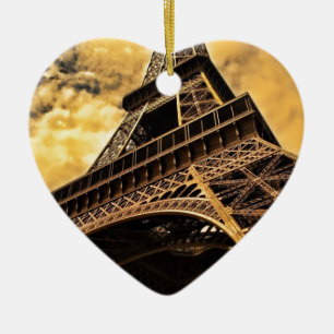 Paris France Eiffel Tower Sunset Ceramic Tree Decoration