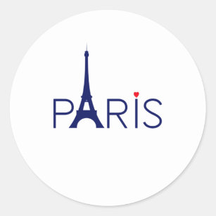 Paris France Eiffel Tower Text and Heart Classic Round Sticker