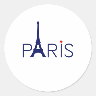 Paris France Eiffel Tower Text and Heart Classic Round Sticker