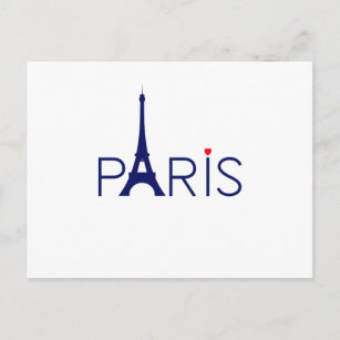 Paris France Eiffel Tower Text and Heart Postcard