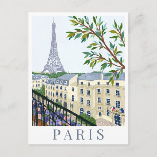 Paris France Eiffel Tower Travel Illustration Postcard