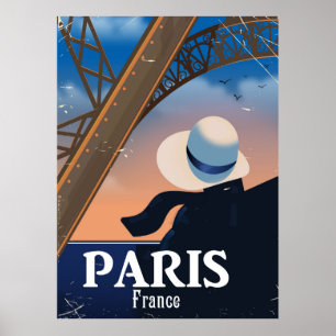 Paris France Eiffel tower travel poster
