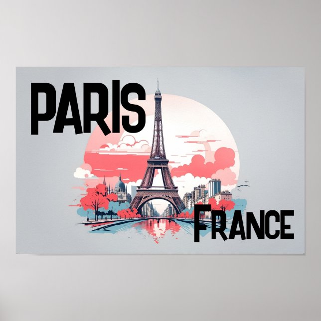 Paris France Eiffel Tower Travel Poster (Front)
