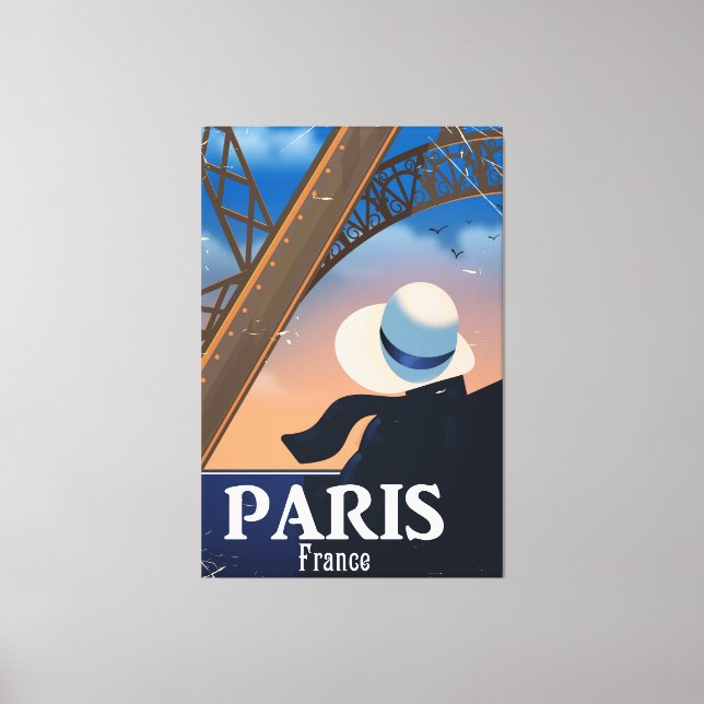 Paris France Eiffel tower travel poster Canvas Print (Front)