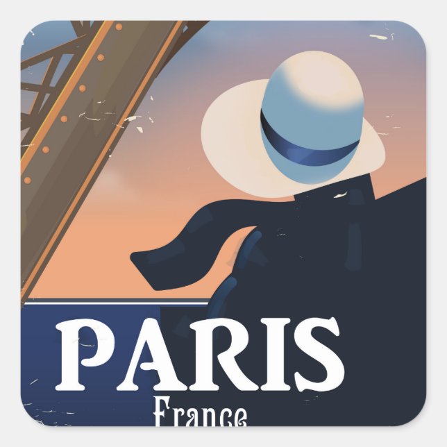 Paris France Eiffel tower travel poster Square Sticker (Front)