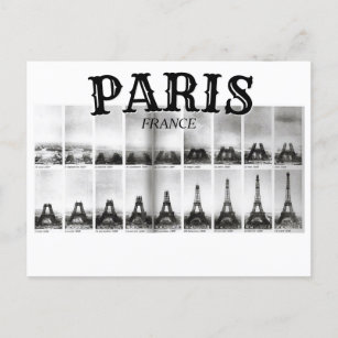Paris France - Eiffel Tower Vintage Construction Invitation Postcard