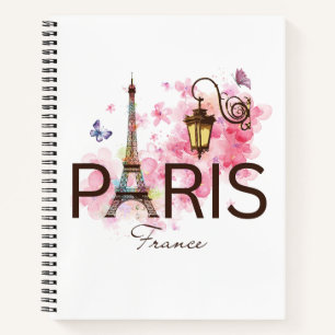Paris France Eiffel Tower Vintange Lamp Bicycle No Notebook