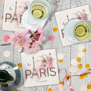Paris France Eiffel Tower Vintange Lamp Stone Coaster
