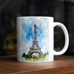 Paris France Eiffel Tower Watercolor Coffee Mug