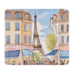 Paris France Eiffel Tower   Watercolor Travel Cutting Board