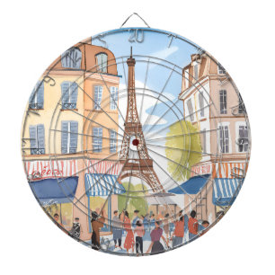 Paris France Eiffel Tower   Watercolor Travel Dartboard