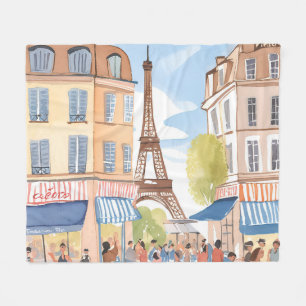 Paris France Eiffel Tower Watercolor Travel Fleece Blanket